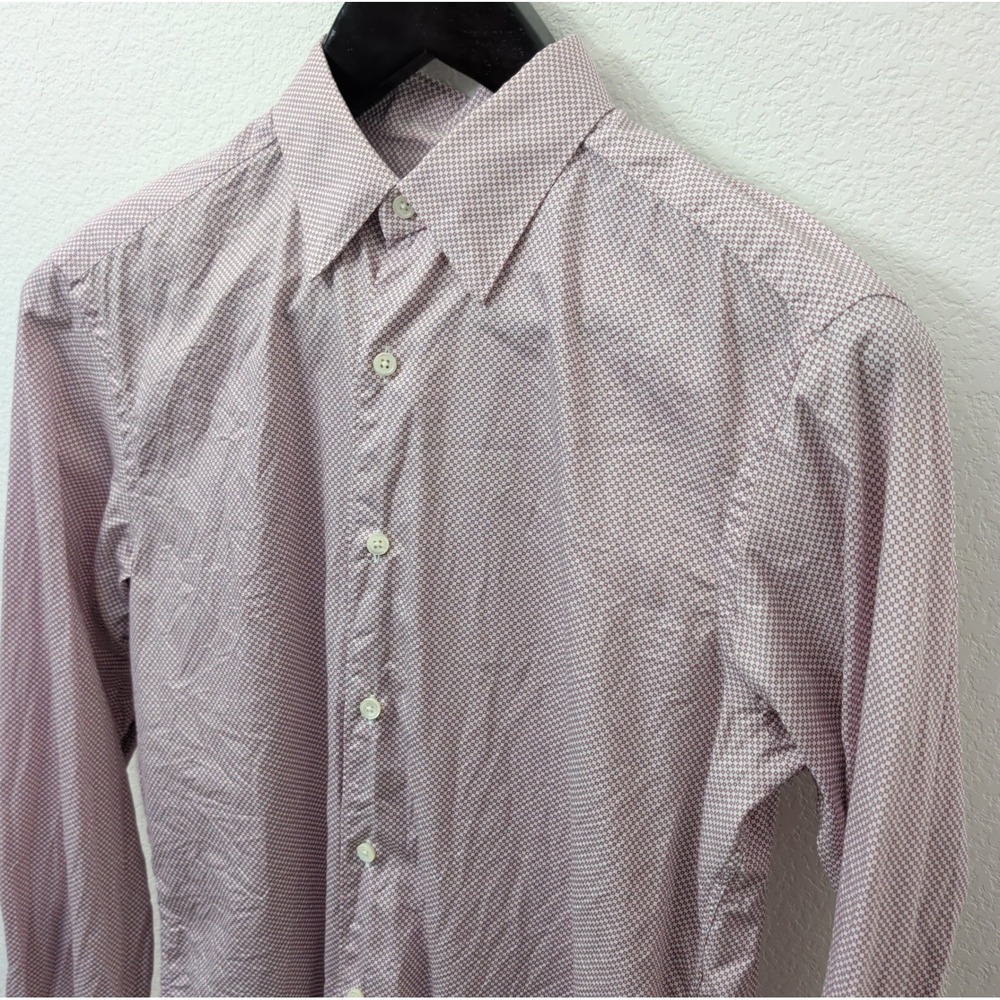 Ermenegildo Zegna Mens Button Down Shirt L Burgundy Geometric Micro Print Cotton